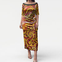 Custom Aotearoa Waikato Tainui Puletasi Maori Tribal Pattern Koru Motif DT05 Long Dress Yellow - Polynesian Pride