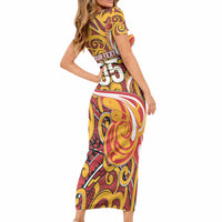Custom Aotearoa Waikato Tainui Short Sleeve Bodycon Dress Maori Tribal Pattern Koru Motif DT05 - Polynesian Pride