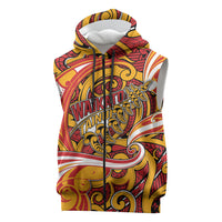 Custom Aotearoa Waikato Tainui Sleeveless Zip Hoodie Maori Tribal Pattern Koru Motif