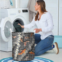 Black Palaka Hawaiian And Japanese Laundry Basket Sakura Lei With Koi Fish - Polynesian Pride
