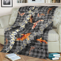 Black Palaka Hawaiian And Japanese Blanket Sakura Lei With Koi Fish - Polynesian Pride