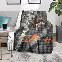 Black Palaka Hawaiian And Japanese Blanket Sakura Lei With Koi Fish - Polynesian Pride