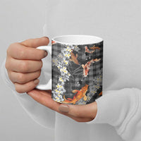 Black Palaka Hawaiian And Japanese Ceramic Mug Sakura Lei With Koi Fish - Polynesian Pride