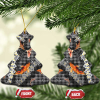 Black Palaka Hawaiian And Japanese Ceramic Ornament Sakura Lei With Koi Fish - Polynesian Pride