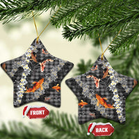 Black Palaka Hawaiian And Japanese Ceramic Ornament Sakura Lei With Koi Fish - Polynesian Pride