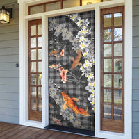 Black Palaka Hawaiian And Japanese Door Cover Sakura Lei With Koi Fish - Polynesian Pride