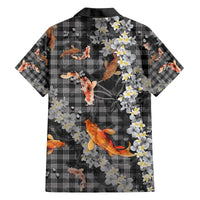 Black Palaka Hawaiian And Japanese Family Matching Off The Shoulder Long Sleeve Dress and Hawaiian Shirt Sakura Lei With Koi Fish - Polynesian Pride