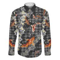 Black Palaka Hawaiian And Japanese Family Matching Puletasi and Hawaiian Shirt Sakura Lei With Koi Fish - Polynesian Pride