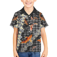 Black Palaka Hawaiian And Japanese Family Matching Puletasi and Hawaiian Shirt Sakura Lei With Koi Fish - Polynesian Pride