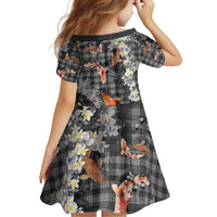 Black Palaka Hawaiian And Japanese Family Matching Tank Maxi Dress and Hawaiian Shirt Sakura Lei With Koi Fish - Polynesian Pride