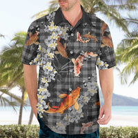 Black Palaka Hawaiian and Japanese Hawaiian Shirt - Sakura Lei With Koi Fish DT05 - Polynesian Pride
