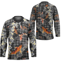 Black Palaka Hawaiian And Japanese Hockey Jersey Sakura Lei With Koi Fish - Polynesian Pride