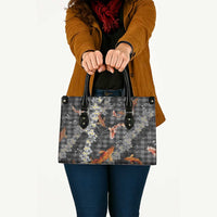 Black Palaka Hawaiian And Japanese Leather Bag Sakura Lei With Koi Fish - Polynesian Pride