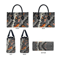 Black Palaka Hawaiian And Japanese Leather Bag Sakura Lei With Koi Fish - Polynesian Pride