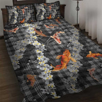 Black Palaka Hawaiian And Japanese Quilt Bed Set Sakura Lei With Koi Fish - Polynesian Pride