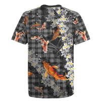 Black Palaka Hawaiian And Japanese Rugby Jersey Sakura Lei With Koi Fish - Polynesian Pride