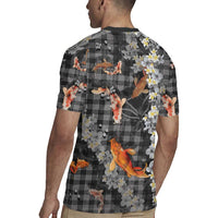 Black Palaka Hawaiian And Japanese Rugby Jersey Sakura Lei With Koi Fish - Polynesian Pride