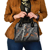 Black Palaka Hawaiian And Japanese Shoulder Handbag Sakura Lei With Koi Fish - Polynesian Pride