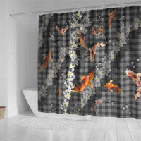 Black Palaka Hawaiian And Japanese Shower Curtain Sakura Lei With Koi Fish - Polynesian Pride