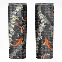 Black Palaka Hawaiian And Japanese Skinny Tumbler Sakura Lei With Koi Fish - Polynesian Pride
