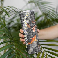 Black Palaka Hawaiian And Japanese Skinny Tumbler Sakura Lei With Koi Fish - Polynesian Pride