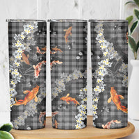 Black Palaka Hawaiian And Japanese Skinny Tumbler Sakura Lei With Koi Fish - Polynesian Pride