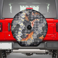 Black Palaka Hawaiian And Japanese Spare Tire Cover Sakura Lei With Koi Fish DT05 - Polynesian Pride
