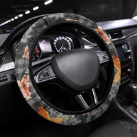 Black Palaka Hawaiian And Japanese Steering Wheel Cover Sakura Lei With Koi Fish - Polynesian Pride