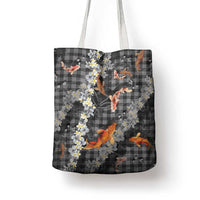 Black Palaka Hawaiian And Japanese Tote Bag Sakura Lei With Koi Fish DT05 - Polynesian Pride