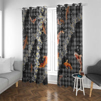 Black Palaka Hawaiian And Japanese Window Curtain Sakura Lei With Koi Fish - Polynesian Pride