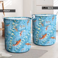Blue Palaka Hawaiian And Japanese Laundry Basket Sakura Lei With Koi Fish - Polynesian Pride