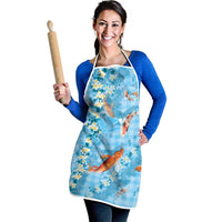 Blue Palaka Hawaiian And Japanese Apron Sakura Lei With Koi Fish - Polynesian Pride