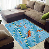 Blue Palaka Hawaiian And Japanese Area Rug Sakura Lei With Koi Fish - Polynesian Pride