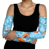 Blue Palaka Hawaiian And Japanese Arm Sleeves Sakura Lei With Koi Fish - Polynesian Pride
