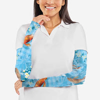 Blue Palaka Hawaiian And Japanese Arm Sleeves Sakura Lei With Koi Fish - Polynesian Pride