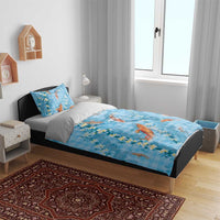 Blue Palaka Hawaiian And Japanese Bedding Set Sakura Lei With Koi Fish - Polynesian Pride