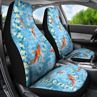 Blue Palaka Hawaiian And Japanese Car Seat Cover Sakura Lei With Koi Fish - Polynesian Pride