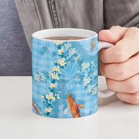 Blue Palaka Hawaiian And Japanese Ceramic Mug Sakura Lei With Koi Fish - Polynesian Pride
