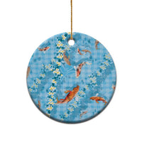 Blue Palaka Hawaiian And Japanese Ceramic Ornament Sakura Lei With Koi Fish - Polynesian Pride