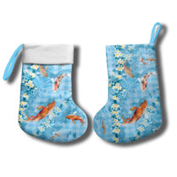 Blue Palaka Hawaiian And Japanese Christmas Stocking Sakura Lei With Koi Fish - Polynesian Pride