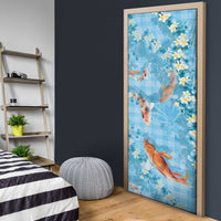 Blue Palaka Hawaiian And Japanese Door Cover Sakura Lei With Koi Fish - Polynesian Pride