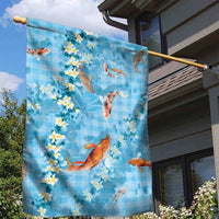 Blue Palaka Hawaiian And Japanese Garden Flag Sakura Lei With Koi Fish - Polynesian Pride
