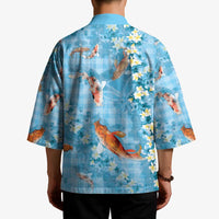 Blue Palaka Hawaiian And Japanese Kimono Sakura Lei With Koi Fish - Polynesian Pride