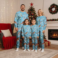 Blue Palaka Hawaiian And Japanese Christmas Pajama Set Sakura Lei With Koi Fish - Polynesian Pride