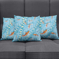Blue Palaka Hawaiian And Japanese Pillow Cover Sakura Lei With Koi Fish - Polynesian Pride