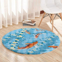 Blue Palaka Hawaiian And Japanese Round Carpet Sakura Lei With Koi Fish - Polynesian Pride