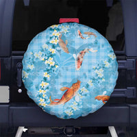 Blue Palaka Hawaiian And Japanese Spare Tire Cover Sakura Lei With Koi Fish DT05 No hole Blue - Polynesian Pride