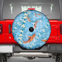 Blue Palaka Hawaiian And Japanese Spare Tire Cover Sakura Lei With Koi Fish DT05 - Polynesian Pride