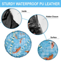Blue Palaka Hawaiian And Japanese Spare Tire Cover Sakura Lei With Koi Fish DT05 - Polynesian Pride