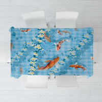 Blue Palaka Hawaiian And Japanese Tablecloth Sakura Lei With Koi Fish - Polynesian Pride